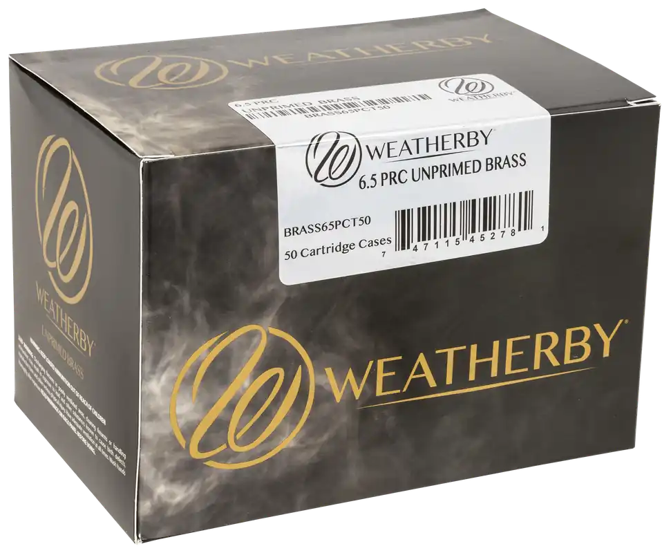Weatherby 6.5 PRC Unprimed Rifle Brass Cases, Match-Grade CNC Primer Pockets, BRASS65PCT50
