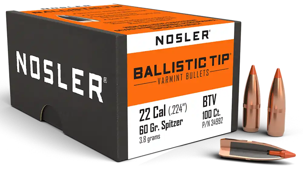 Nosler Ballistic Tip Varmint .22 Cal (.224) 60gr Spitzer Polymer Tip Bullets 100/Box 34992