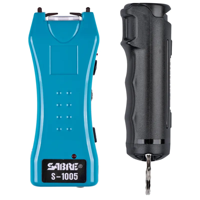 Sabre Stun Gun and Pepper Spray Keychain Kit with Flashlight, Turquoise/Black S5TQ-F15BKOC