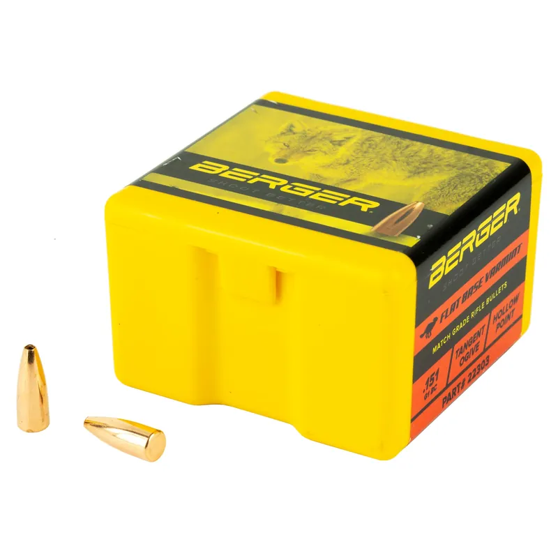 Berger Bullets .224 40gr Flat Base Varmint Hollow Point Rifle Bullets (100ct) 22303
