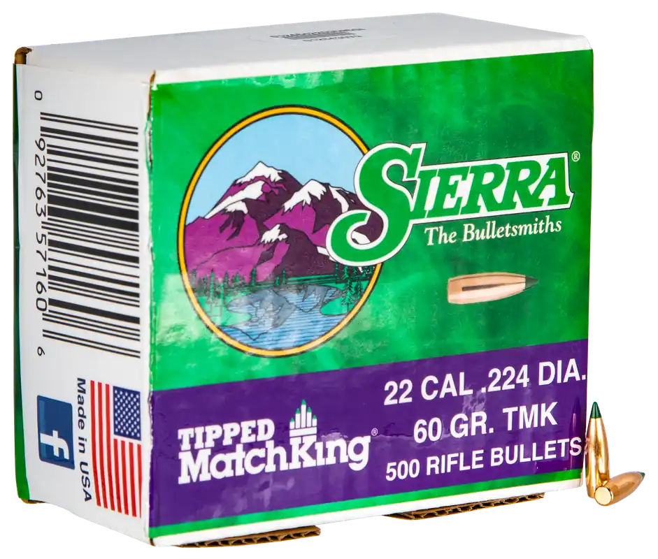 Sierra Tipped MatchKing .22 Caliber 60gr .224" Polymer Tip Rifle Bullets 500ct 7160C