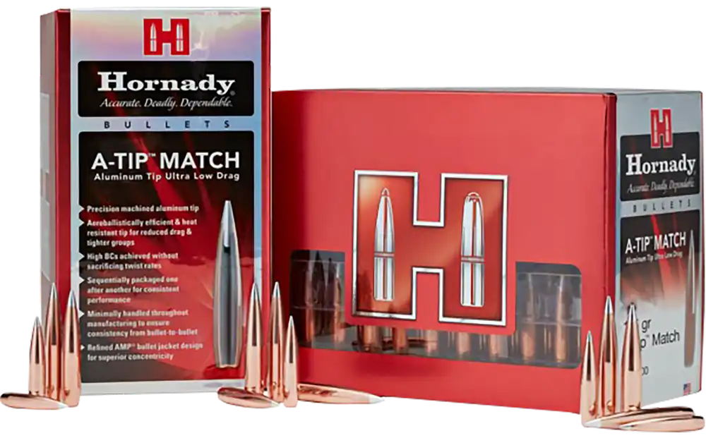 Hornady A-Tip Match .264 153gr Low-Drag Aluminum Tip Match Bullets, 500/Box 26382