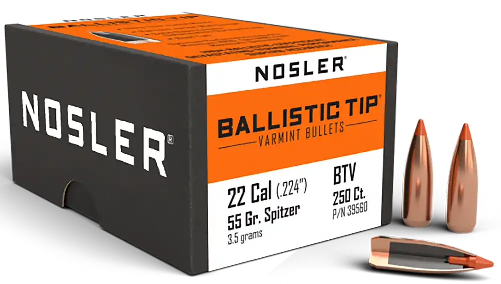 Nosler Ballistic Tip Varmint .22 Cal .224 55gr Spitzer Point Reloading Bullets 250/Box 39560