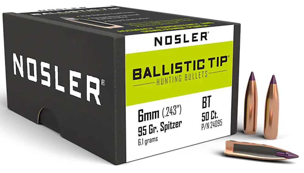Nosler Ballistic Tip Hunting Bullets 6mm/.243 95gr Spitzer Boat Tail Polymer Tip 50ct 24095