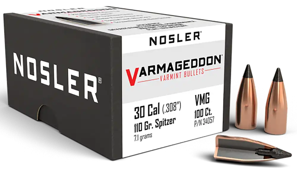 Nosler Varmageddon .30 Cal 110gr Flat Base Tipped Varmint Bullets, 100 Count 34057
