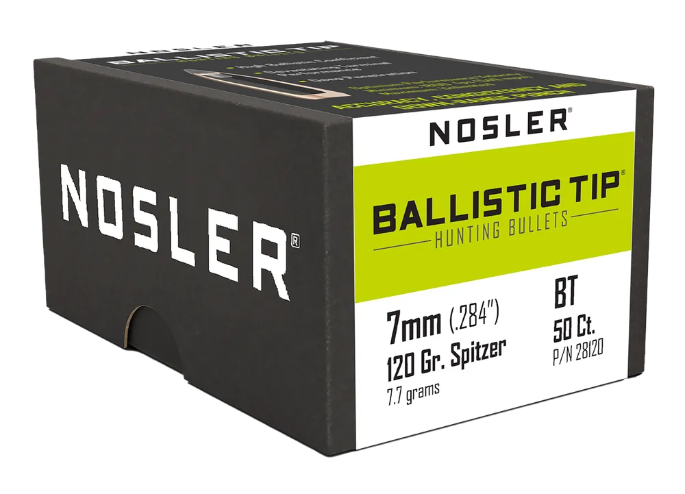 Nosler Ballistic Tip Hunting 7mm 120gr Spitzer Boat Tail Reloading Bullets 50/Box 28120