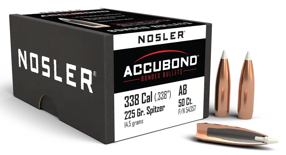 Nosler AccuBond .338 Cal 225 Grain Spitzer Polymer Tip Bonded Hunting Bullets 50 Count 54357