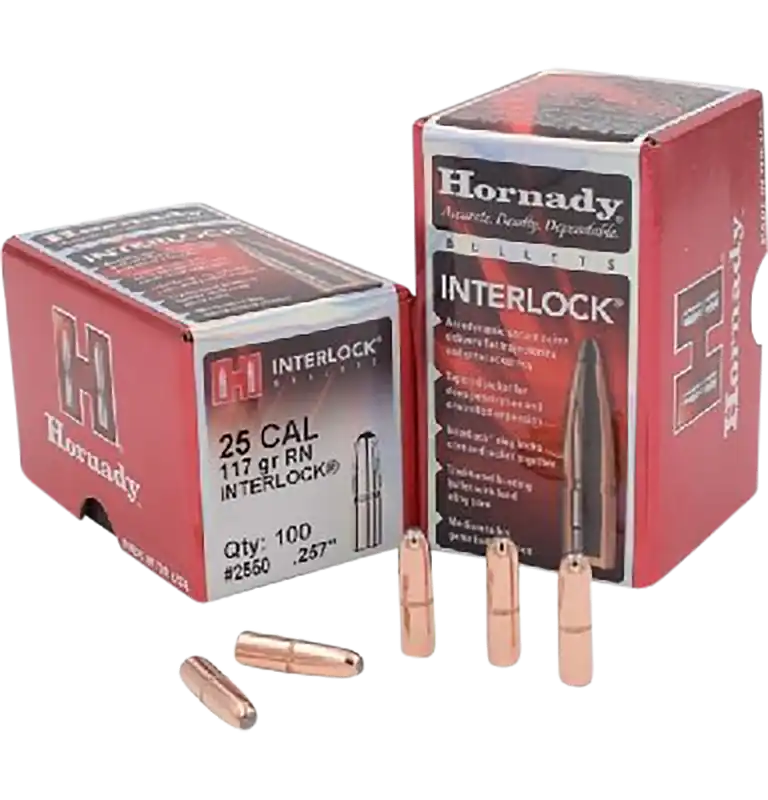 Hornady InterLock .25 Cal (.257) 117gr Round Nose Rifle Bullets 100/Box 2550