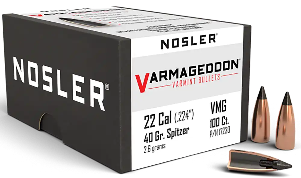 Nosler Varmageddon .22 Cal 40gr Flat Base Tipped Varmint Rifle Bullets, 100ct 17230