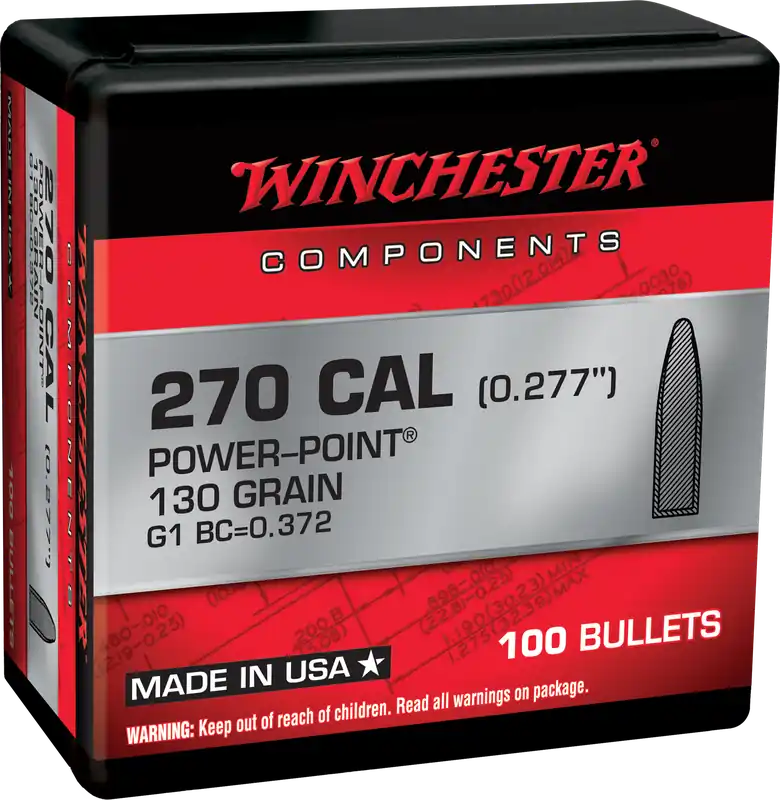 Winchester Ammo .270 Cal 130gr Power-Point Reloading Rifle Bullets (100 Count) WB270P130X