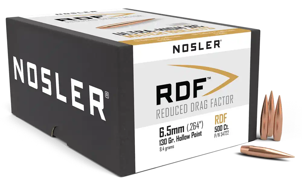Nosler RDF Reduced Drag Factor Match Bullets 6.5mm 130gr Hollow Point Boat Tail, 500ct 54722