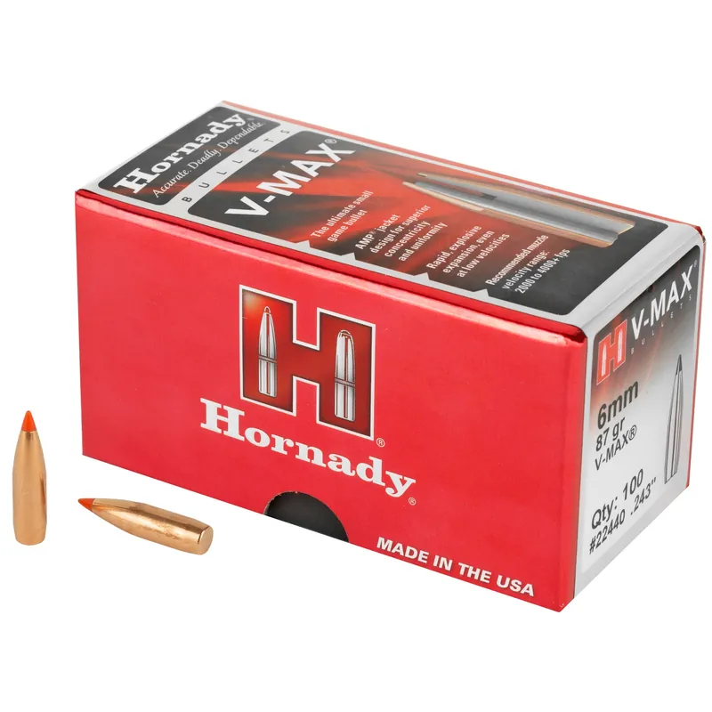 Hornady V-MAX 6mm/.243 87gr Polymer Tip Varmint Reloading Bullets, 100 Count 22440