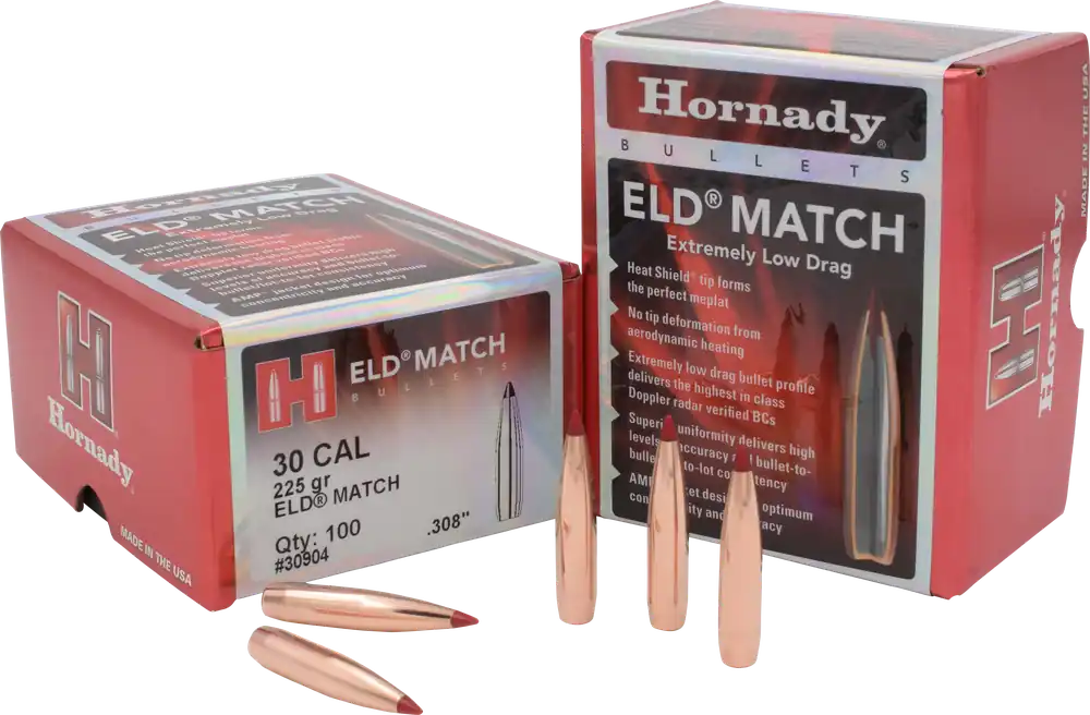 Hornady ELD Match .308 225gr Heat Shield Polymer Tip Boat Tail Bullets 100/Box 30904
