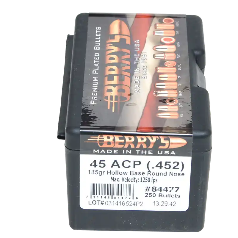 Berrys Superior Plated .45 Cal 185gr Hollow Base Round Nose Reloading Bullets 250ct 84477