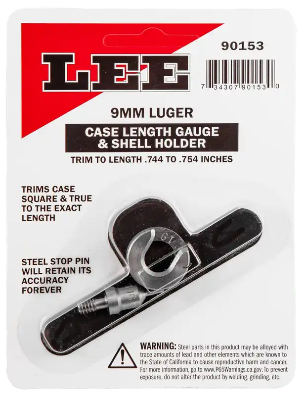 Lee 9mm Luger Case Length Gauge & Shell Holder, Steel Brass Trimmer Gauge Set 90153