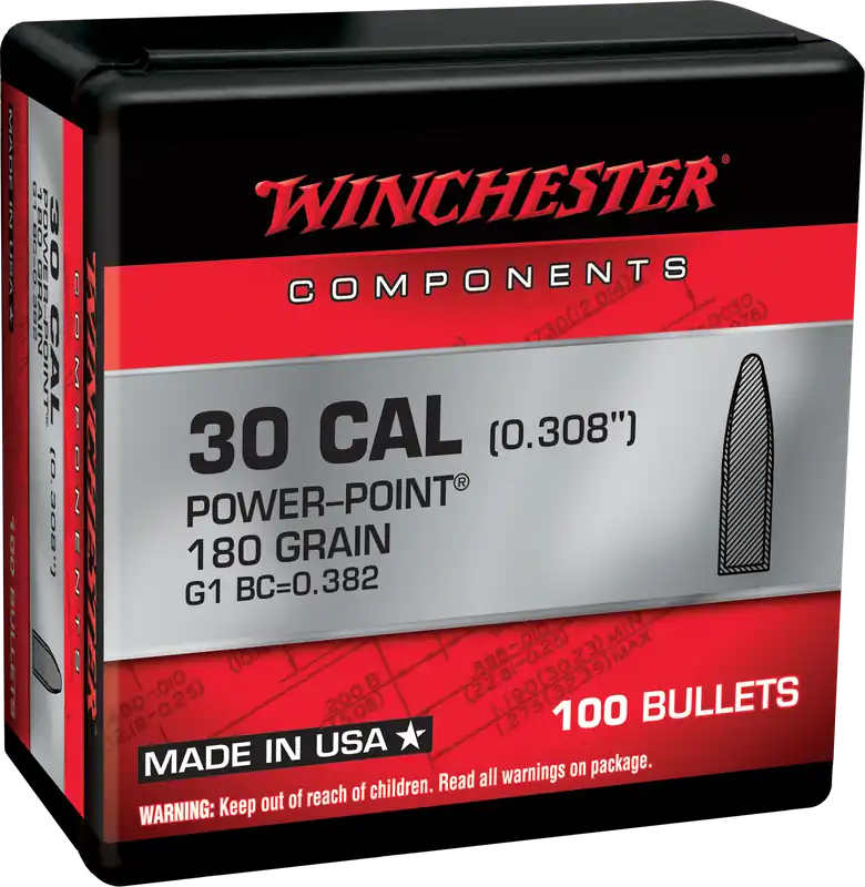 Winchester Ammo .30 Cal (.308) 180gr Power-Point Reloading Bullets 100 Count WB308P180X