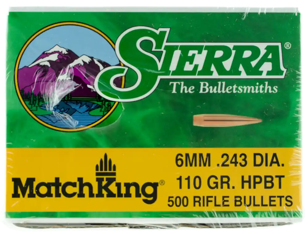 Sierra MatchKing 6mm 110gr Hollow Point Boat Tail Rifle Bullets, 500-Count Box 1575C