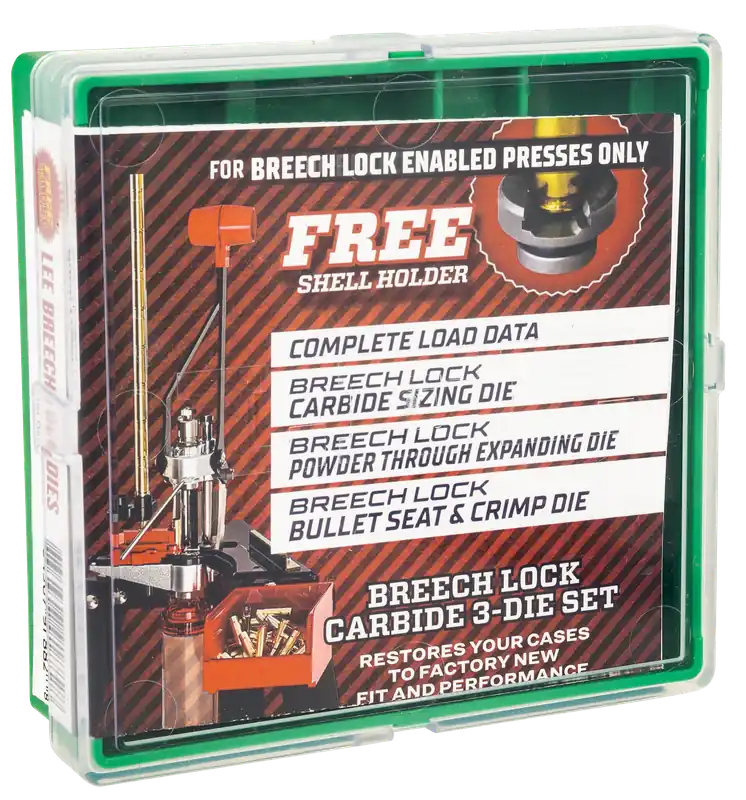 Lee Precision Breech Lock Carbide 3-Die Reloading Set for 9mm Luger with Shell Holder 91882