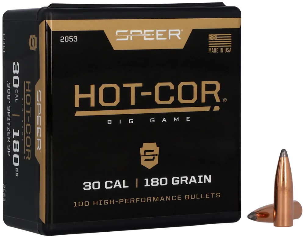 Speer Ammo Hot-Cor Big Game .30 Cal 180gr Spitzer Soft Point Reloading Bullets 100ct 2053