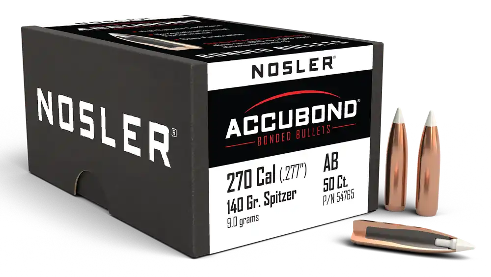 Nosler AccuBond Bonded Rifle Bullets .277 140gr Spitzer Boat Tail, 50/Box 54765