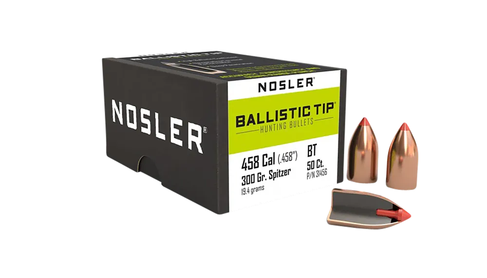 Nosler Ballistic Tip Hunting Bullets .458 Caliber 300 Grain Spitzer Polymer Tip, 50 Count 31456