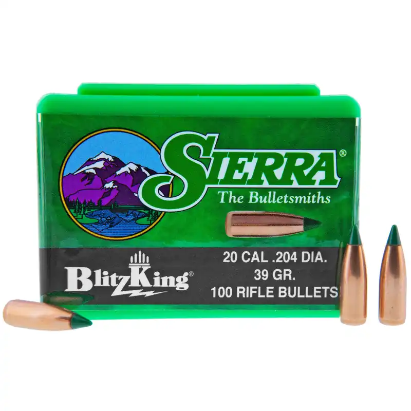 Sierra Bullets BlitzKing .204 Cal 39gr Polymer Tip Boat Tail Rifle Bullets, 100/Box 1039