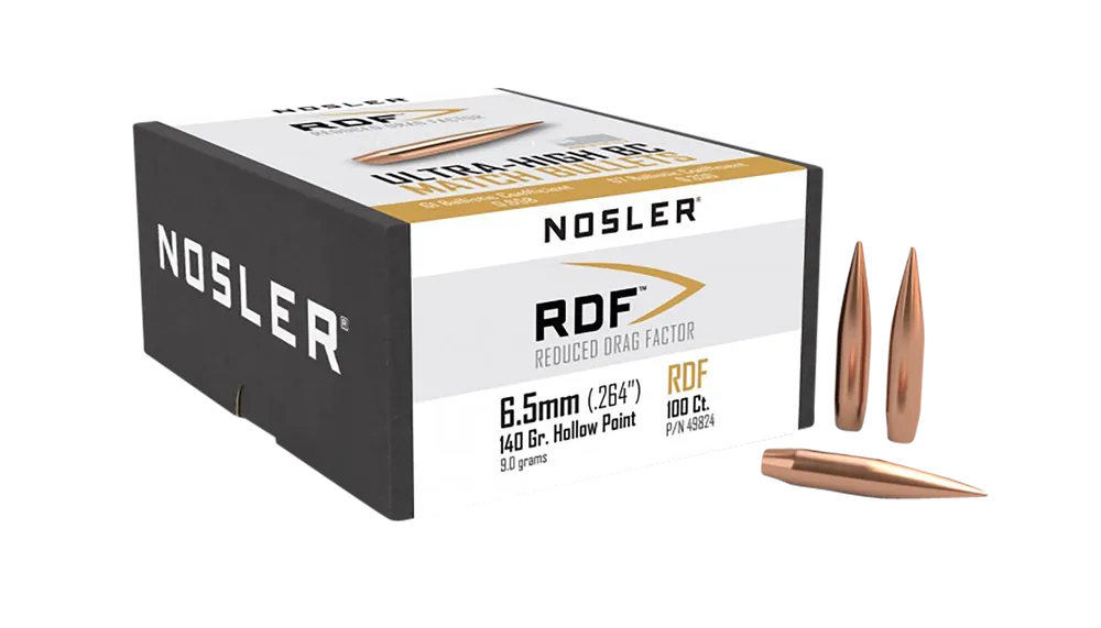 Nosler RDF Match 6.5mm 140gr Hollow Point Boat Tail Bullets, 100 Count 49824