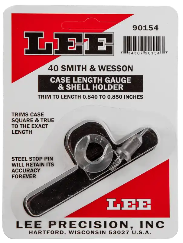 Lee Precision Case Length Gauge & Shell Holder for .40 S&W, Trims 0.840-0.850 in, 90154