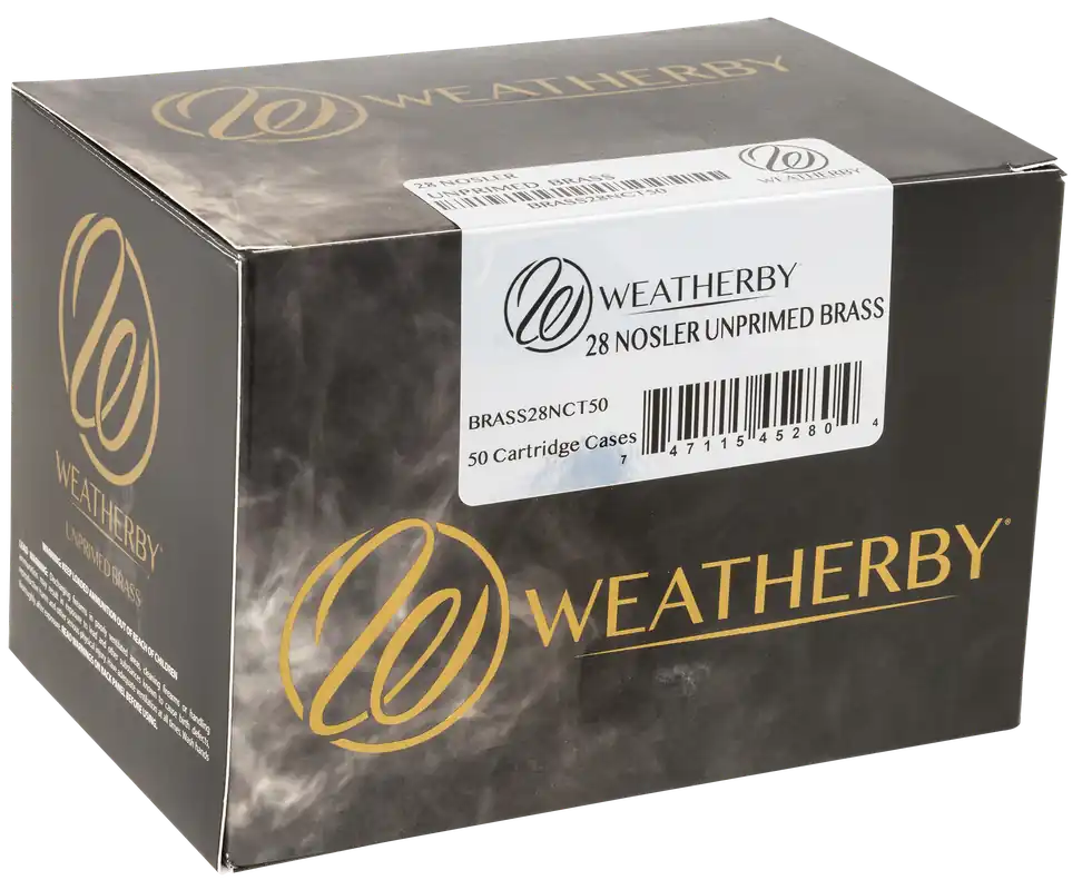 Weatherby 28 Nosler Unprimed Rifle Brass Cases, CNC-Machined Primer Pockets, BRASS28NCT50