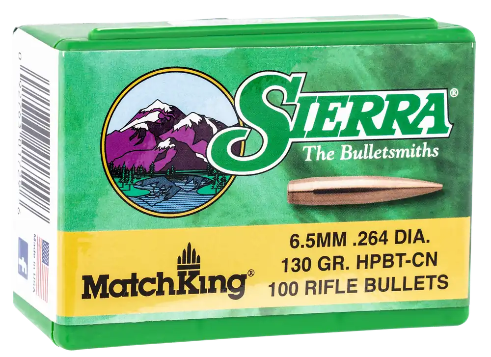 Sierra MatchKing 6.5mm (.264) 130gr HPBT Rifle Bullets, 100 Count Reloading Projectiles 1729