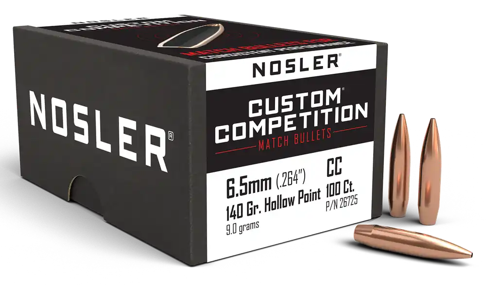 Nosler Custom Competition 6.5mm 140gr Hollow Point Boat Tail Match Bullets, 100 ct 26725