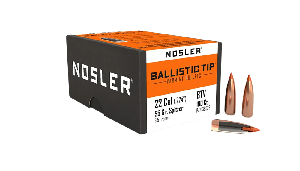 Nosler Ballistic Tip Varmint .22 Cal .224 55gr Spitzer Reloading Bullets 100/Box 39526