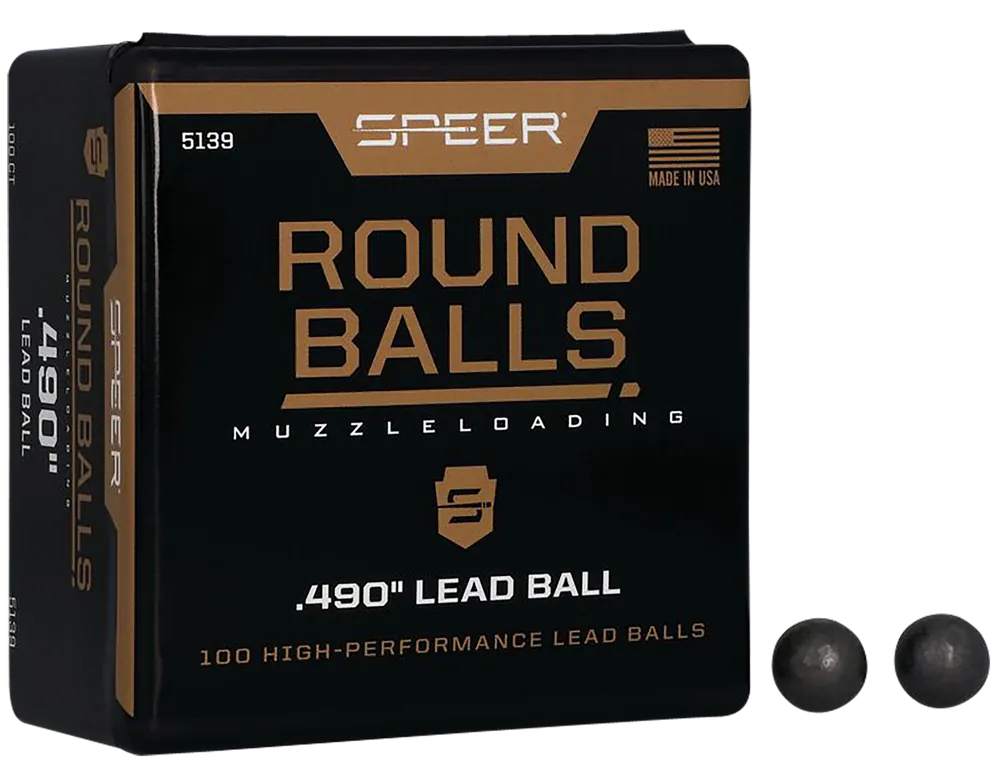 Speer Ammo .50 Caliber 176gr Lead Round Balls .490in Diameter 100 Count Box 5139