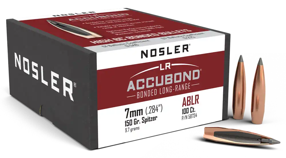 Nosler AccuBond Long Range 7mm .284 150gr Spitzer Boat Tail Polymer Tip Bullets (100) 58734