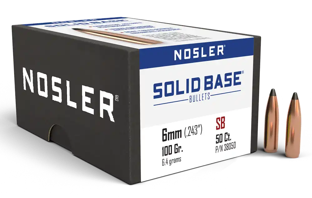 Nosler Solid Base 6mm (.243) 100gr Soft Point Boat Tail Spitzer Reloading Bullets 38050