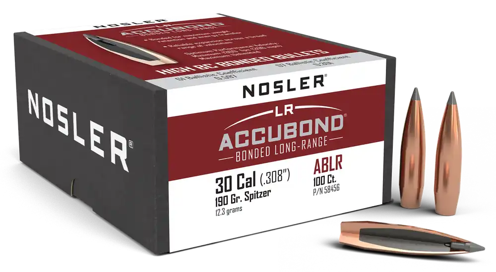 Nosler AccuBond Long Range .30 Cal .308 190gr Spitzer Boat Tail Rifle Bullets 100ct 58456