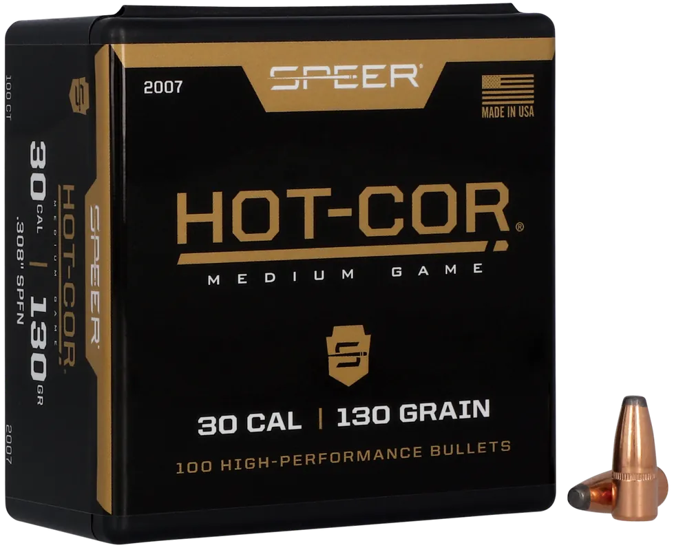 Speer Hot-Cor .30 Cal 130gr Soft Point Flat Nose Rifle Bullets, 100/Box (5-Box Case) 2007