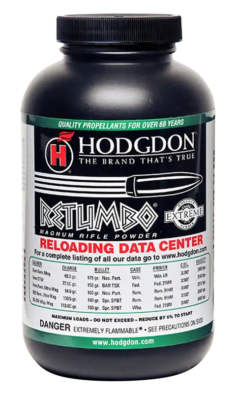 Hodgdon Retumbo Extreme Magnum Rifle Powder, Temperature-Stable Extruded Propellant 1 lb RET1