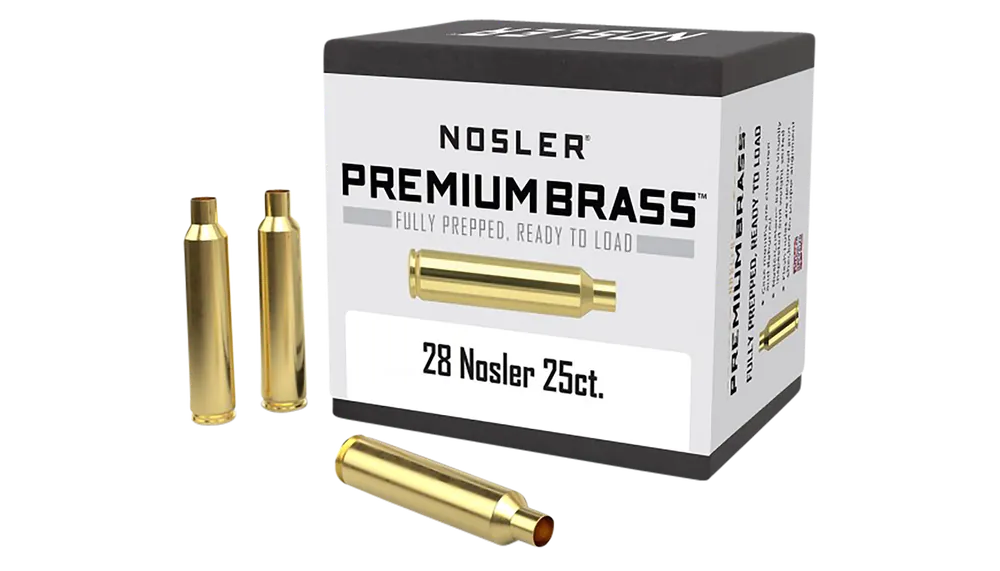 Nosler Premium Brass Unprimed Rifle Cases for 28 Nosler Reloading, 25 Count, 10150