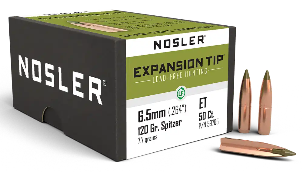 Nosler E-Tip 6.5mm 120gr Spitzer Boat Tail Lead-Free Polymer Tip Reloading Bullets 59765