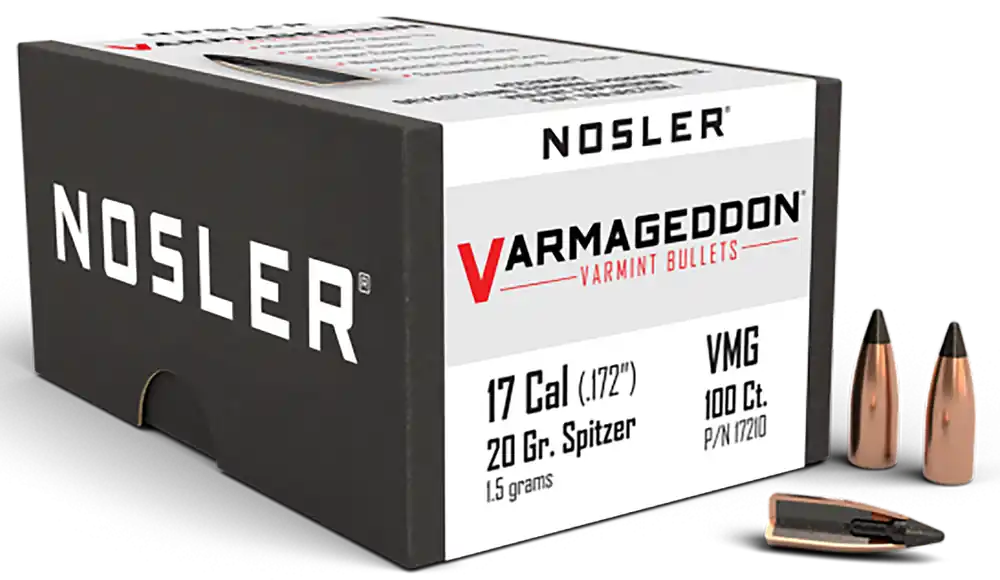 Nosler Varmageddon .17 Cal 20gr Flat Base Tipped Varmint Bullets, 100/Box 17210
