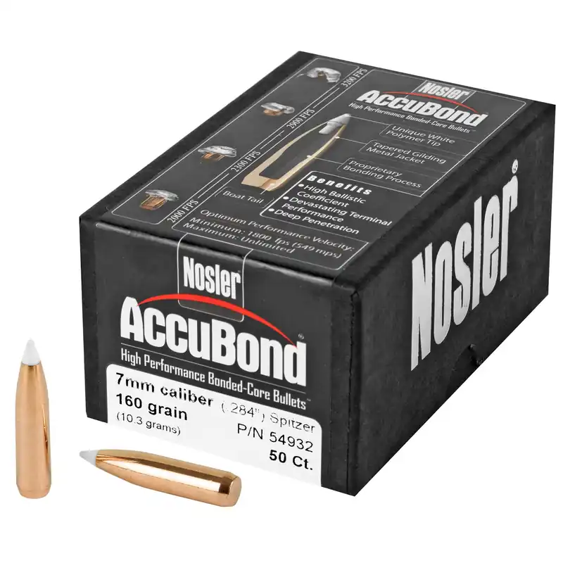 Nosler AccuBond 7mm 160gr Bonded Spitzer Rifle Bullets, 50 Count 54932