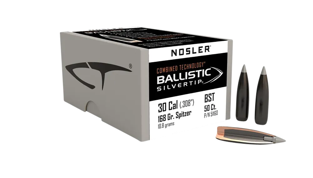 Nosler Ballistic Silvertip .30 Cal 168gr Spitzer Point Lubalox-Coated Bullets (50) 51160