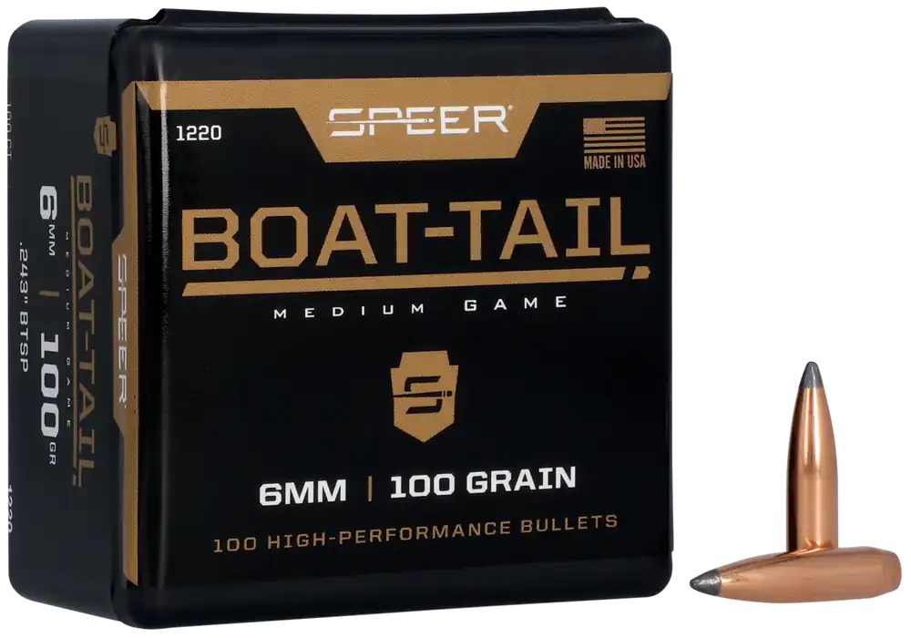 Speer Ammo Boat-Tail Rifle Bullets 6mm/.243 100gr Jacketed Soft Point, 100/Box 1220