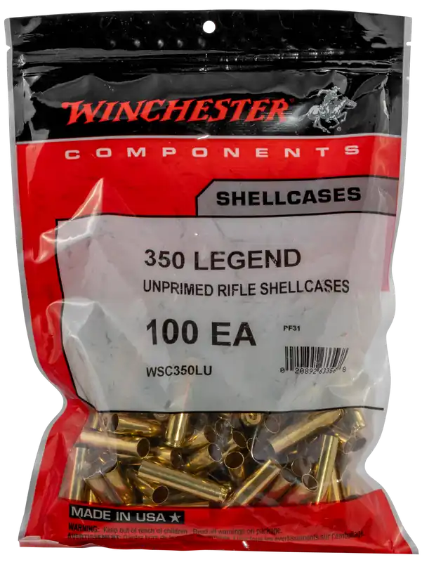 Winchester Ammo .350 Legend Unprimed Rifle Brass Shellcases, 100 Count Bag WSC350LU