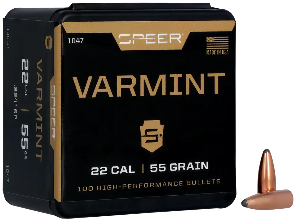 Speer Ammo Varmint .22 Caliber 55gr Jacketed Soft Point Spitzer Reloading Bullets 1047