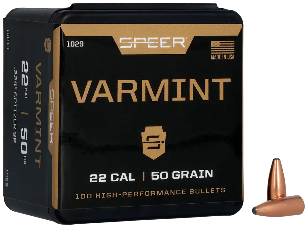 Speer Varmint Soft Point .22 Cal .224 50gr Jacketed Soft Point Reloading Bullets, 100ct 1029