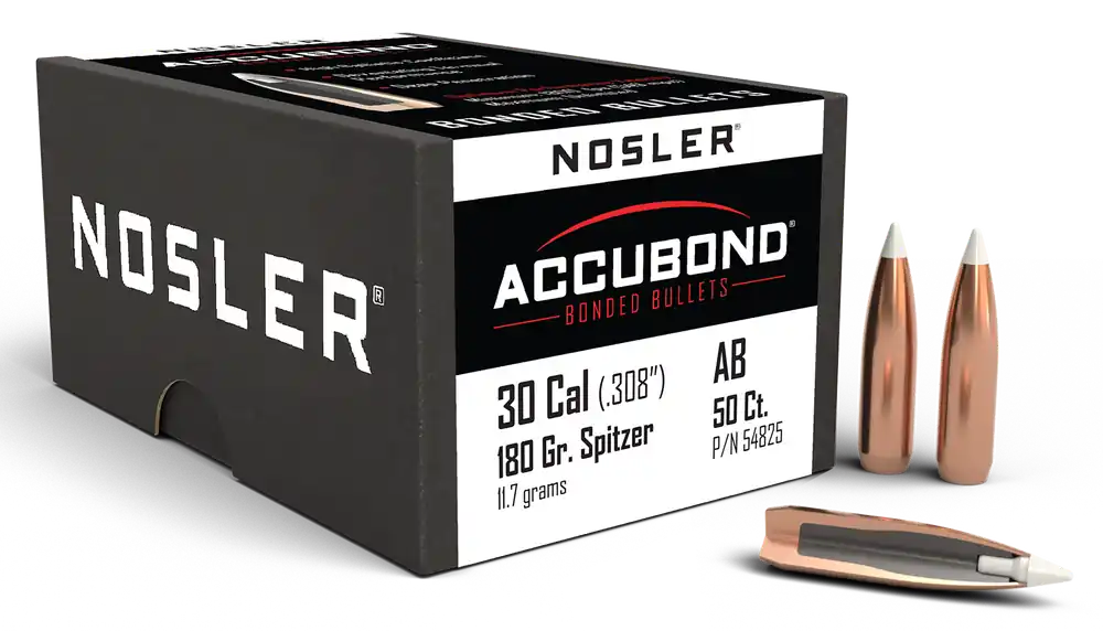 Nosler AccuBond .30 Cal 180gr Spitzer Point Boat Tail Polymer Tip Bullets 50/Box 54825