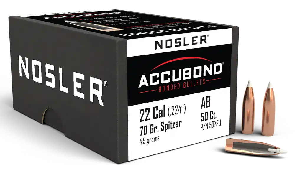 Nosler AccuBond Bonded Rifle Bullets .22 Caliber 70gr Spitzer Boat Tail, 50 Count 53780