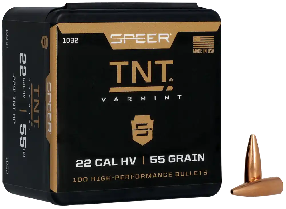 Speer Ammo TNT .224 55 Grain Jacketed Hollow Point Varmint Rifle Bullets 100 Count 1032